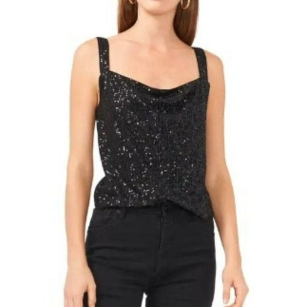 1. STATE Wide Strap Drape Neck Sequin Tank, Sz Med, NWT